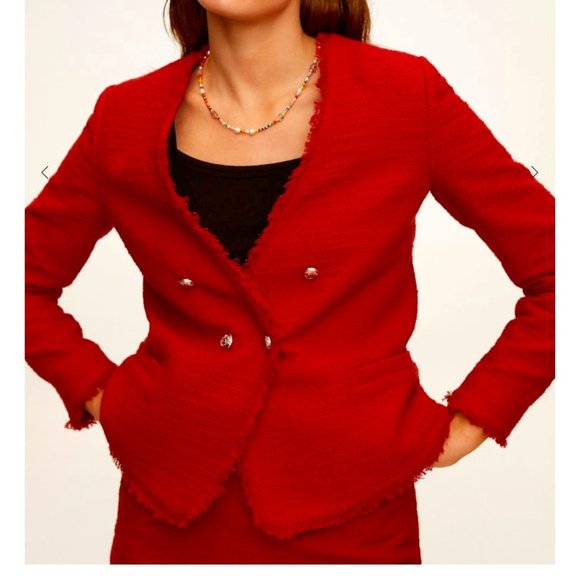 Mango Rayita Button Tweed Blazer - Picture 1 of 10
